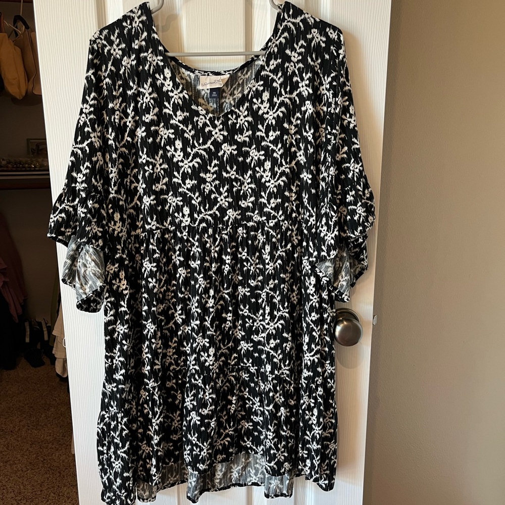 Floral Black and White Babydoll Dress